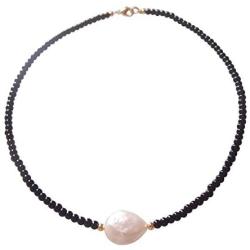 Sundysh Pearl Choker Necklace, Fashion Black Baroque Single Pearl Beaded Necklace Gemstone Short Collar Necklace for Women Girls 14“