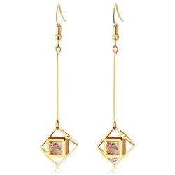 Hqtrade Chic Alloy Drop Hook Bar Dangle Earrings Long Pendant Earrings Cube Dangle Cubic Zirconia Jewelry for Women Ladies Girls