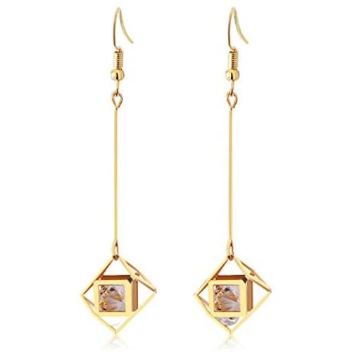 Hqtrade Chic Alloy Drop Hook Bar Dangle Earrings Long Pendant Earrings Cube Dangle Cubic Zirconia Jewelry for Women Ladies Girls