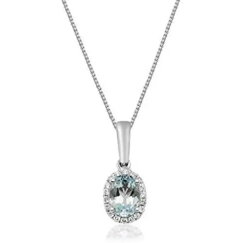 Gin & Grace 10K White Gold Genuine Aquamarine Diamond (I1,I2) Pendant for Women Gin & Grace 10K White Gold Genuine Aquamarine Diamond (I1,I2) Pendant for Women