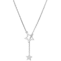 Crystal Star Lariat Y Pendant Necklace for Women Girls 925 Sterling Silver Fashion Dainty CZ Lucky Stars Drop Choker Hypoallergenic Jewelry Christmas Valentine Holiday Gift