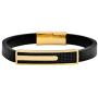 Geoffrey Beene Mens Genuine Leather and Stainless Steel Bracelet with Carbon Fiber ID