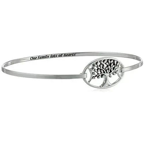 Sterling Silver Tree Catch ''One Family Lots of Hearts'' Bangle Bracelet