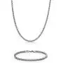 Mens Stainless Steel Thin Foxtail Gift Set Necklace - 4 MM, 22 Inches Length with Lobster Lock