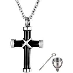 Virginia-CO Stainless Steel Cross Urn Necklace Pendant Memorial Ash Keepsake Jewelry for mom & dad