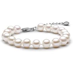 Pearl Bracelets for Women Freshwater Cultured White Round Sterling Silver Genuine Pearl Bracelet for Girls 6-6.5mm/6.5-7.5mm/7.5-8.5mm