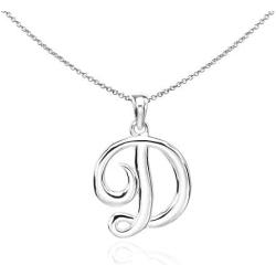 Sea of Ice Sterling Silver Initial Alphabet Letters Pendant Necklace from A-Z, 18 inch