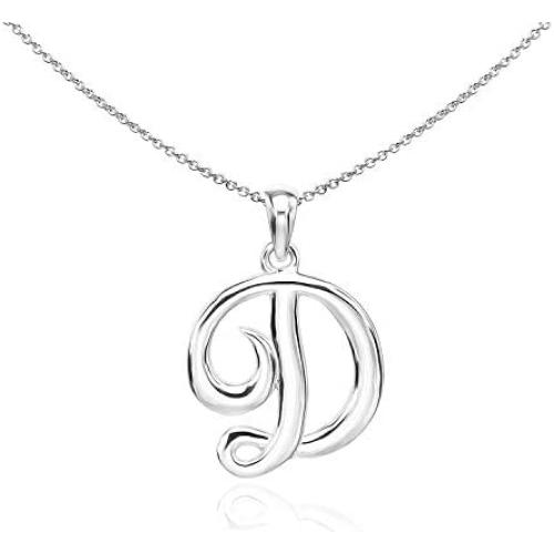 Sea of Ice Sterling Silver Initial Alphabet Letters Pendant Necklace from A-Z, 18 inch