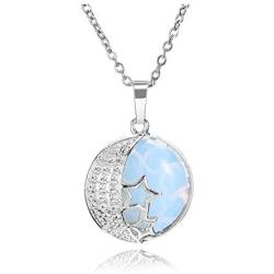 MANIFO Natural Crystal Necklace Silver Moon Star Wrap Healing Gemstone Pendant Necklaces Jewelry