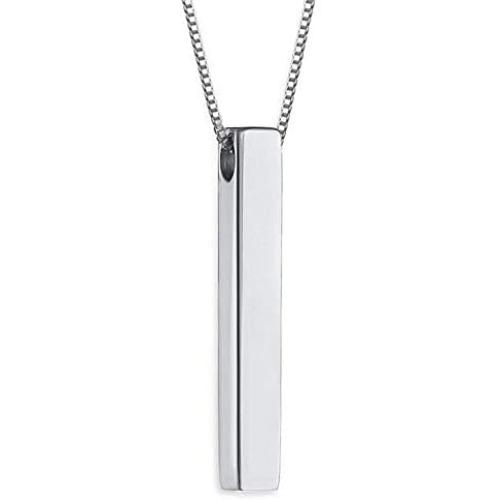 Funcok Personalized Stainless Steel Name Engraved 3D Bar Pendant Necklaces Jewelry Gifts
