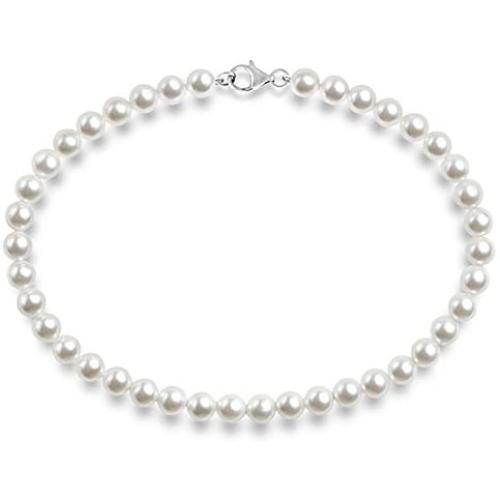 PAVOI Sterling Silver Round White Simulated Shell Pearl Necklace Strand | Pearl Choker Necklace | Jewelry for Women