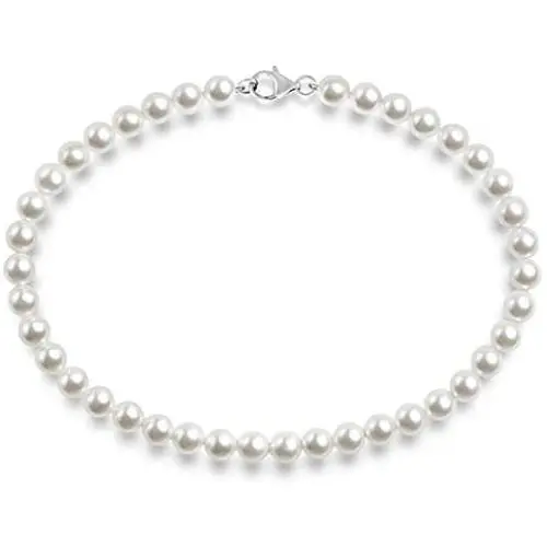 PAVOI Sterling Silver Round White Simulated Shell Pearl Necklace Strand | Pearl Choker Necklace | Jewelry for Women