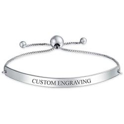 Identification ID Bracelet Engravable Name Plate Bar Bolo Bracelet For Women 925 Sterling Silver Adjustable Personalize