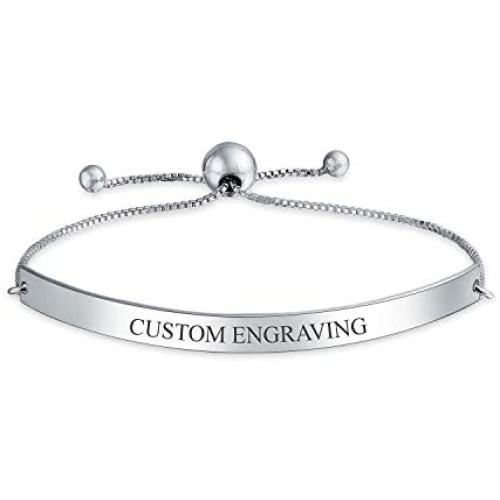Identification ID Bracelet Engravable Name Plate Bar Bolo Bracelet For Women 925 Sterling Silver Adjustable Personalize