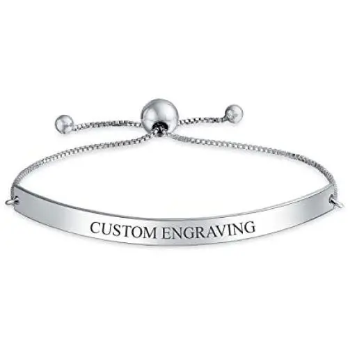 Identification ID Bracelet Engravable Name Plate Bar Bolo Bracelet For Women 925 Sterling Silver Adjustable Personalize Identification ID Bracelet Engravable Name Plate Bar Bolo Bracelet For Women 925 Sterling Silver Adjustable Personalize
