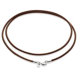 Miabella Genuine Italian 2mm Black or Brown Leather Cord Chain Necklace for Men Women with 925 Sterling Silver Clasp 14, 16, 18, 20, 22, 24, 26 Inch Made in Italy