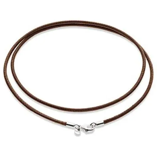 Miabella Genuine Italian 2mm Black or Brown Leather Cord Chain Necklace for Men Women with 925 Sterling Silver Clasp 14, 16, 18, 20, 22, 24, 26 Inch Made in Italy