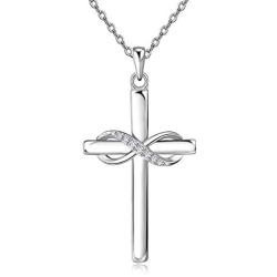 AmorAime 925 Sterling Silver Cross Necklace for Women Infinity Necklace for Girlfriend Cross Jewelry Gifts for Christmas, Birthday or Anniversary