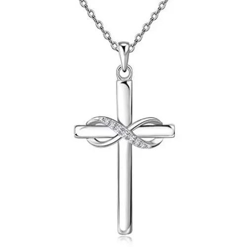 AmorAime 925 Sterling Silver Cross Necklace for Women Infinity Necklace for Girlfriend Cross Jewelry Gifts for Christmas, Birthday or Anniversary