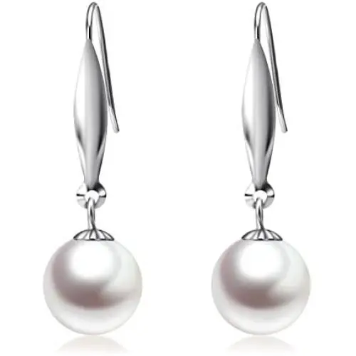 18K White Gold Pearl Dangle Earrings for Women, Fine Jewelry Gifts for Her (9mm Cultured Freshwater Pearl) 18K White Gold Pearl Dangle Earrings for Women, Fine Jewelry Gifts for Her (9mm Cultured Freshwater Pearl)