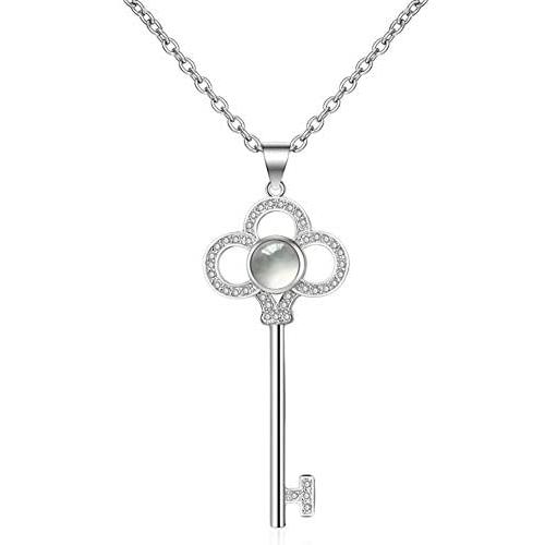 BEAUTY CHARM I Love You Necklace100 Languages Sterling Silver Key Pendant Necklace for Women Teen Girls
