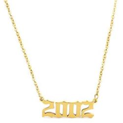 Old English Birth Year Necklace for Women Stainless Steel 18K Gold Plated Special Gothic Date Year Number Pendant Necklaces Friendship Jewelry 1990-2003