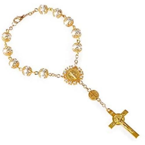 Joctly Rosary Cross Bead Bracelet Crucifix Coin Bracelet