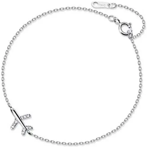 Crystal Airplane Bracelet for Women Girls Sterling Silver Cute Delicate Fly Plane Adjustable Charm Link Bracelets Airline Jewelry Christmas Gifts Souvenir for Best Friend freedom Lover Wanderlust