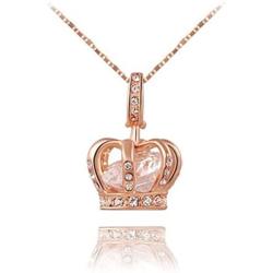 TIDOO Jewelry Womens Queen Crown Pendant Necklace 3 Lays Rose Gold/Platinum Plated with Austrain Crystals
