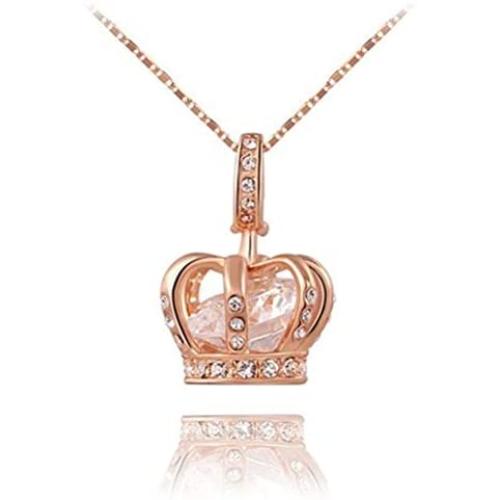TIDOO Jewelry Womens Queen Crown Pendant Necklace 3 Lays Rose Gold/Platinum Plated with Austrain Crystals