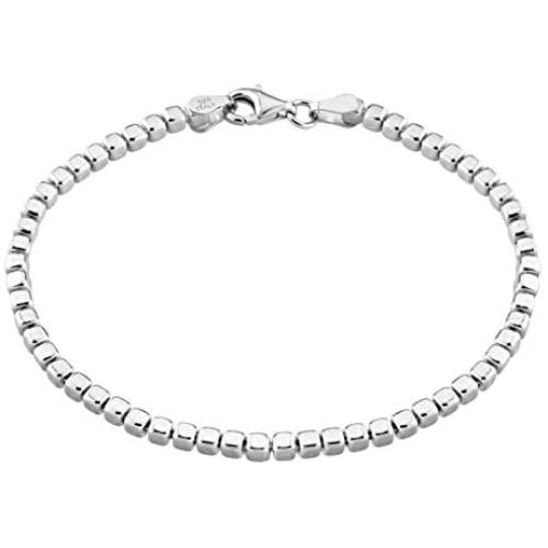 Miabella 925 Sterling Silver Organic Cube Bead Chain Bracelet for Women Men, 6.5, 7, 7.5, 8, 8.5 Inch Handmade in Italy