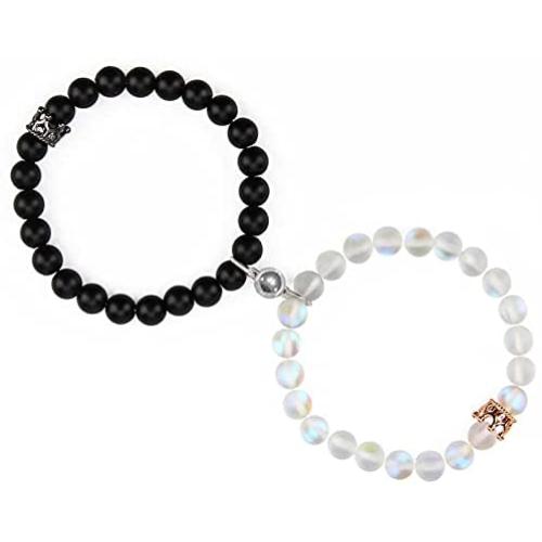 Magnetic Couples Bracelets King and Queen, Crown Couples Bracelets for Men and Women, Beads Couple Bracelet for Him and Her, Couples Gifts for Boyfriend Girlfriend and Best Friend