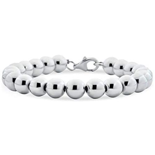 Simple Plain Polish Round Stackable 925 Sterling Silver Bead Ball Strand Bracelet For Women Teen 8MM 7 7.5 8 8.5 9 Inch