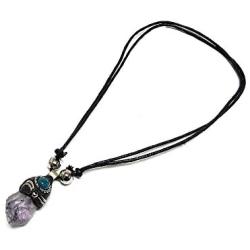 Mia Jewel Shop Natural Raw Rough Healing Gemstone Pendant Round Chrysocolla Stone Adjustable Necklace (Purple Amethyst)