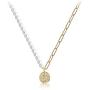 FFJGO Paper Clip Necklace Freshwater Cultured Pearls Vintage Chunky Link Chain Mosaic Irregular Coin Pendant 14K Gold Fashion Retro Charm Valentine Jewelry for Women Girls