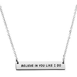 Meibai Inspirational Gift Bar Necklace Never Give Up Engraved Encouragement Mantra Quote Bar Necklace Personalized Motivational Gift for Her