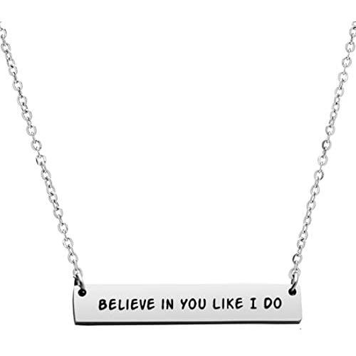 Meibai Inspirational Gift Bar Necklace Never Give Up Engraved Encouragement Mantra Quote Bar Necklace Personalized Motivational Gift for Her