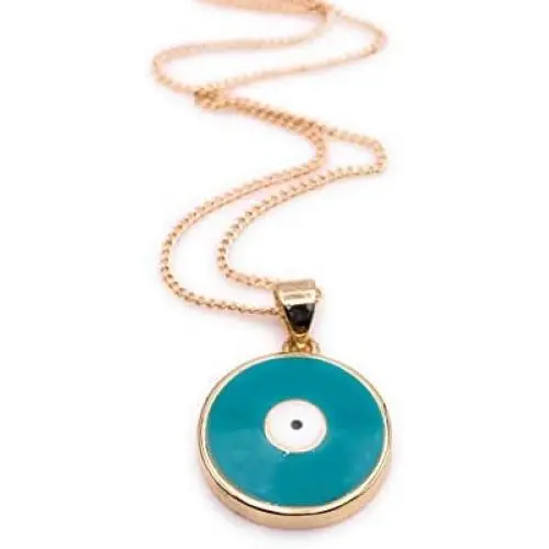 Turquoise Enamel Gold Evil Eye Necklace 18K Plated Chain''18 Inches'' Length Fashion Jewelry Turquoise Enamel Gold Evil Eye Necklace 18K Plated Chain''18 Inches'' Length Fashion Jewelry