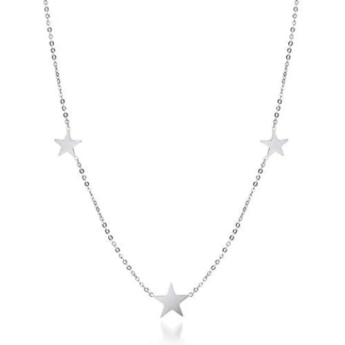 555Jewelry Stainless Steel Dainty Tri Star Necklace Pendant for Women & Girls