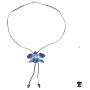 NOVICA Natural Orchid and Sodalite Long Lariat Necklace, 34.5'', Midnight Blue with Leather Cord
