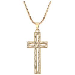 Qiji Womens 3D Crystal Cross Necklace Hollowed Alloy Cross Necklace Snake Chain Religious Jewelry