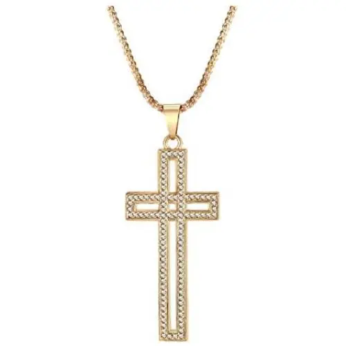 Qiji Womens 3D Crystal Cross Necklace Hollowed Alloy Cross Necklace Snake Chain Religious Jewelry Qiji Womens 3D Crystal Cross Necklace Hollowed Alloy Cross Necklace Snake Chain Religious Jewelry