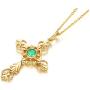 Carleen 14K Solid Real Yellow Gold Vivid Green Emerald May Birthstone Oval/Cross/Halo/Princess Cut Pendant Necklace Delicate Dainty Fine Jewelry for Women Girls, 16/18 INCH