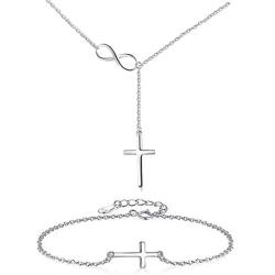 Q﹠YFH Dainty Gold Infinity Cross Y Necklace Bracelets Jewelry Set Cool Cross Infinity Necklaces for Women Teen Girls