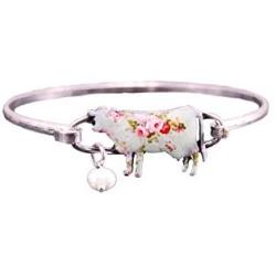 Wonderent Floral Cow Shape Wire Bracelet with Peal Bead