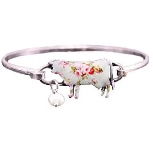 Wonderent Floral Cow Shape Wire Bracelet with Peal Bead Wonderent Floral Cow Shape Wire Bracelet with Peal Bead