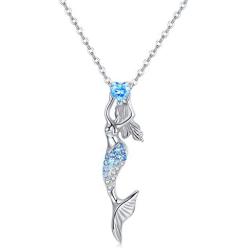 Cuoka Mermaid Necklace, Mermaid Earrings 925 Sterling Silver Nautical Jewelry Ariel Necklace for Women Mermaid Decor Mermaid Lover Gift