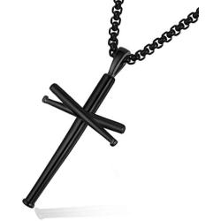 XIEXIELA Baseball Cross Pendant Necklace.Baseball Bats Athletes Stainless Steel Crucifix Pendant Chain Necklaces 22'' Rope Chain for Teen Boys Men Women Girls