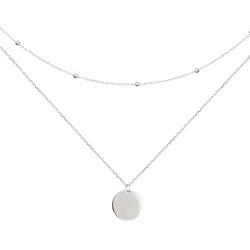 Layered Disc Pendant Choker Necklace for Women Girls 925 Sterling Silver 18K Gold Dainty Full Moon Circle Coin Collar Two-Double Chain Fashion Y Jewelry Gifts Box Birthday Wedding