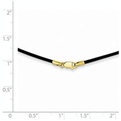 Solid 14k Yellow Gold 1.5mm Black Leather Cord Necklace Chain - with Secure Lobster Lock Clasp